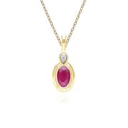 Collier Pendentif Classique en Or Jaune 9ct avec Rubis Oval et Diamants Ronds
