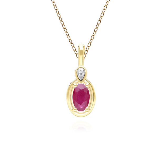 Collier Pendentif Classique en Or Jaune 9ct avec Rubis Oval et Diamants Ronds