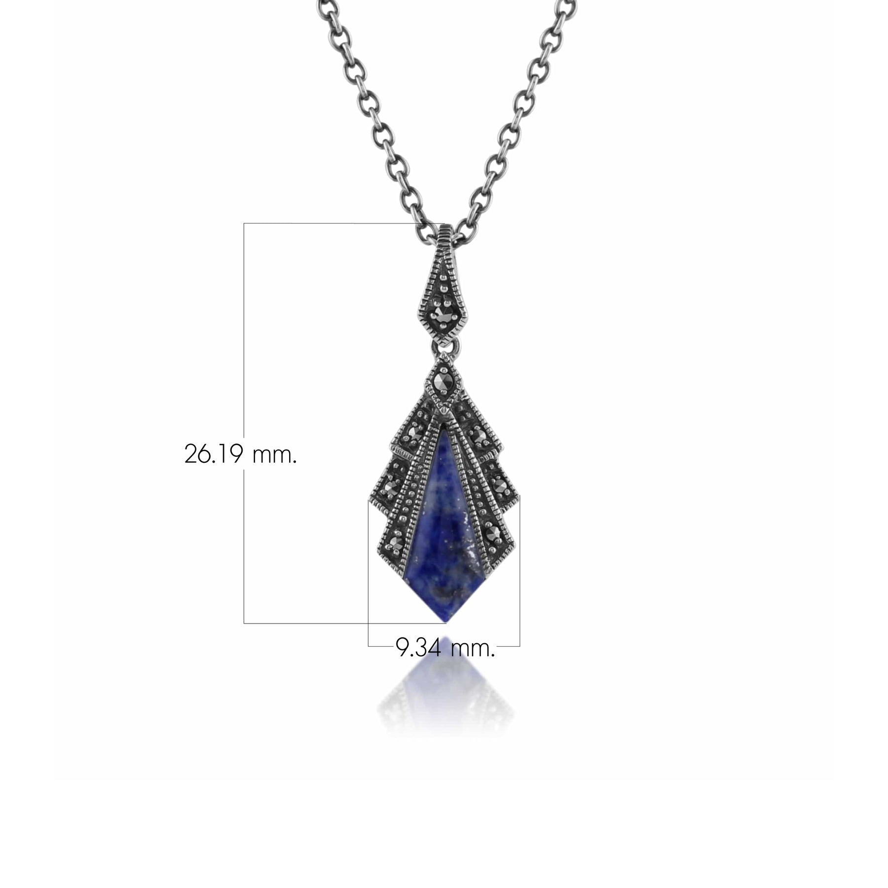 Ciondolo in stile Art Déco in argento 925 con lapislazzuli e marcasite