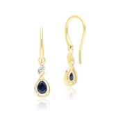 Boucles d'Oreilles Pendantes Classique en Or Jaune 9ct avec Saphir Poire et Diamants