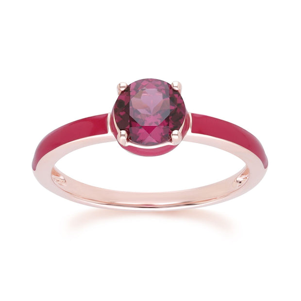 Bague Siberian Waltz En Email Rose et Rhodolite Ronde En Or Vermeil Rose