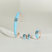 Boucles d'Oreilles Demi-Créoles Siberian Waltz En Émail Bleu Et Turquoise Octogonale En Or Vermeil Rose