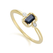 Bague Classique en Or Jaune 9ct avec Saphir Baguette et Diamants