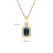 Collier Pendentif Classique en Or Jaune 9ct avec Saphir Baguette et Diamants