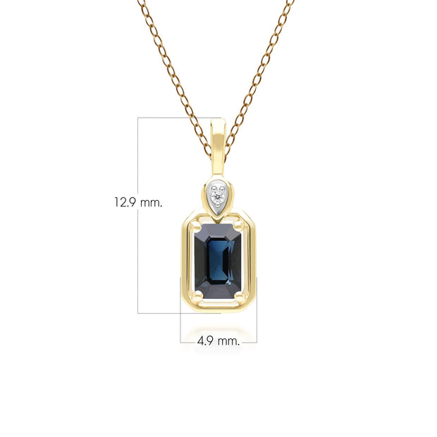 Collier Pendentif Classique en Or Jaune 9ct avec Saphir Baguette et Diamants