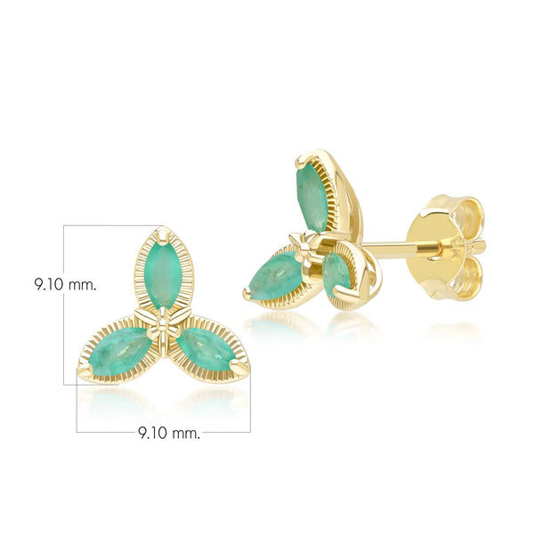 Orecchini a lobo floreali con smeraldo Marquise in oro giallo da 9 ct