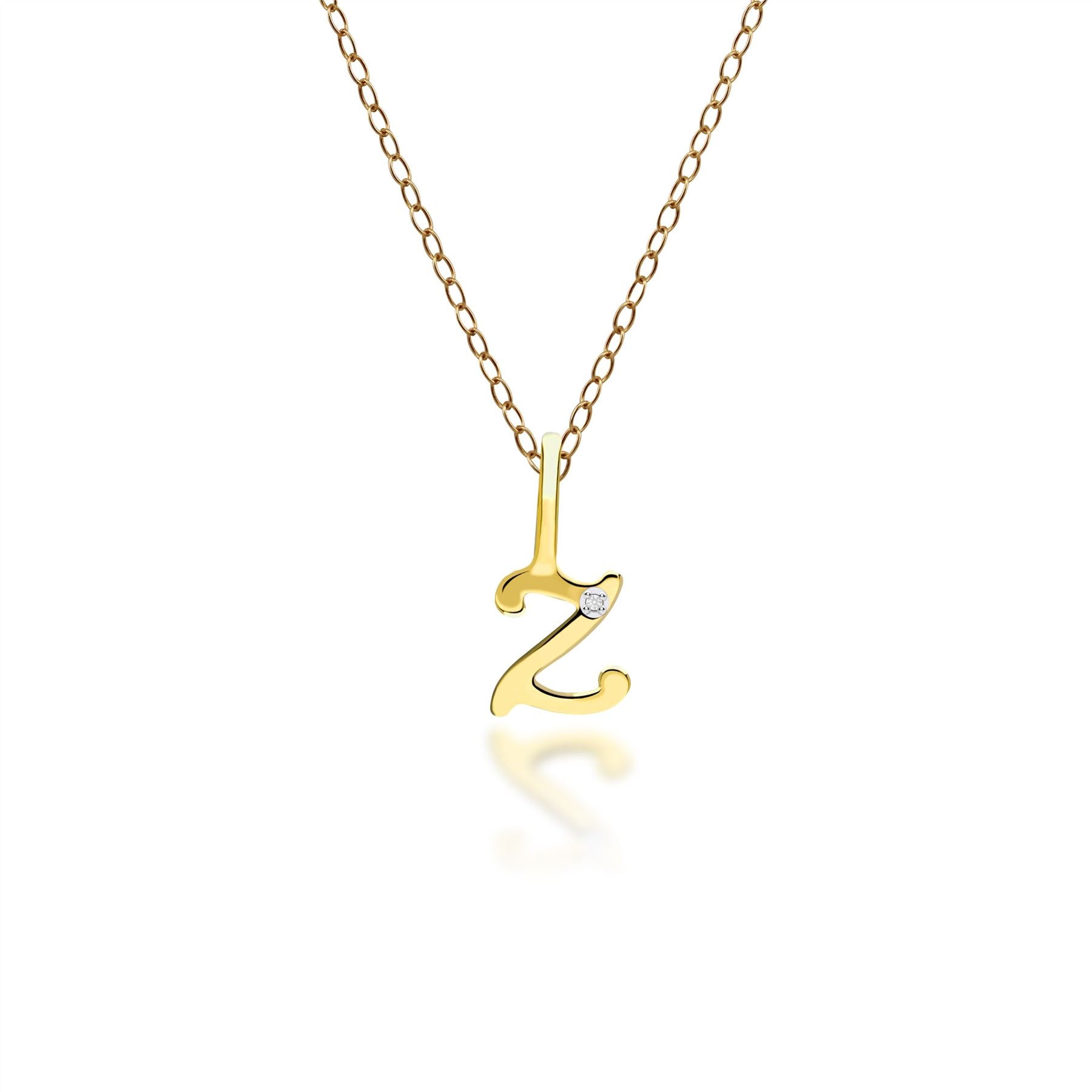 Ciondolo collana diamanti con lettera Z dell'alfabeto in oro giallo da 9 ct