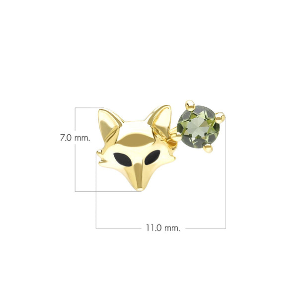 Spilla a forma di volpe gardenia in oro giallo 9k con peridoto
