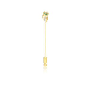 Gardenia Spilla da Giacca con Gufo in Smeraldo e Zaffiro Bianco in Oro Giallo da 9 Ct