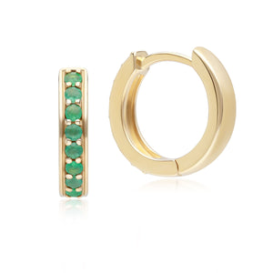 Classici Orecchini a Cerchio Piccoli con Smeraldi in Oro Giallo da 9 carati