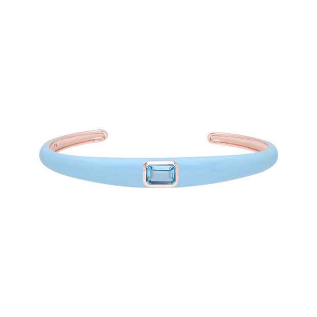 Bracelet Jonc Siberian Waltz En Émail Bleu Et Topaze Bleu Ciel Octogonale En Or Vermeil Rose