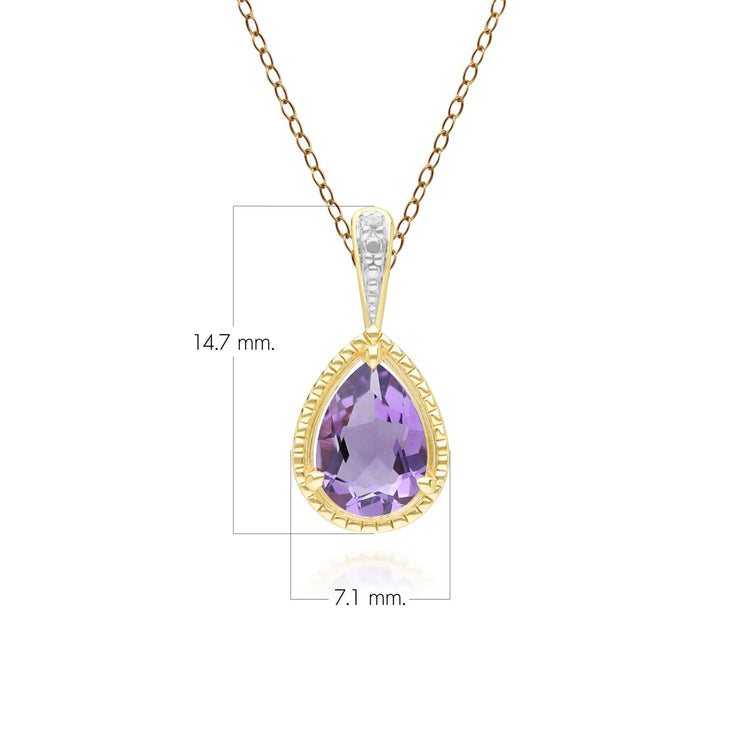 Collana classica in oro giallo 9 carati con ciondolo ametista e diamanti