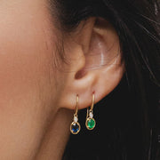 Boucles d'Oreilles Pendantes Classique en Or Jaune 9ct avec Emeraude Ovale et Diamants Ronds