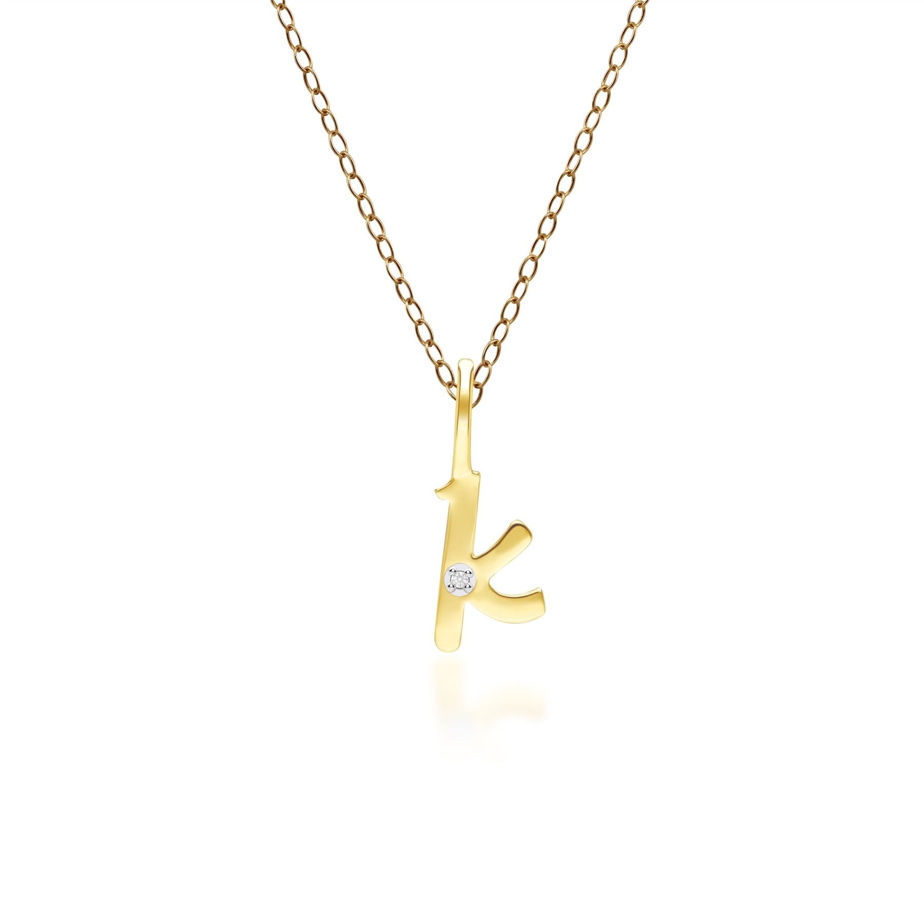 Ciondolo collana diamanti con lettera K dell'alfabeto in oro giallo da 9 carati