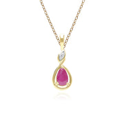 Collier Pendentif Classique en Or Jaune 9ct avec Rubis Poire et Diamants