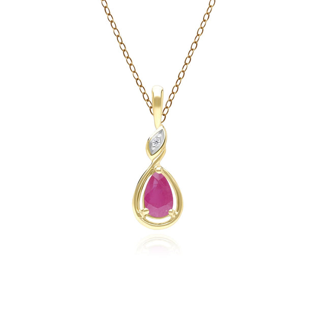 Collier Pendentif Classique en Or Jaune 9ct avec Rubis Poire et Diamants
