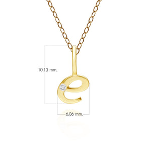 Ciondolo collana diamanti con lettera E dell'alfabeto in oro giallo da 9 carati