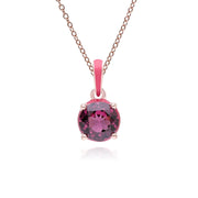 Pendentif Siberian Waltz En Email Rose et Rhodolite Ronde En Or Vermeil Rose