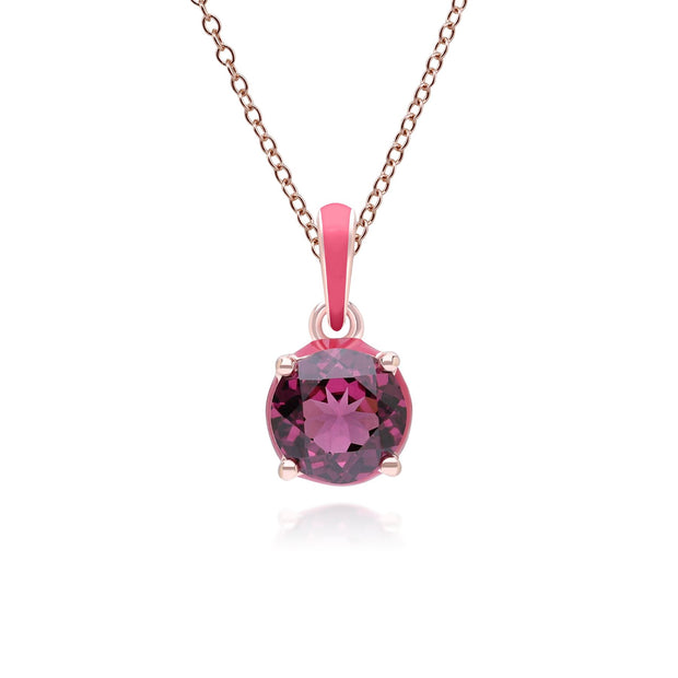 Pendentif Siberian Waltz En Email Rose et Rhodolite Ronde En Or Vermeil Rose