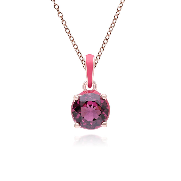 Pendentif Siberian Waltz En Email Rose et Rhodolite Ronde En Or Vermeil Rose