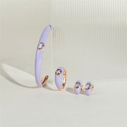 Boucles d'Oreilles Demi-Créoles Siberian Waltz En Émail Violet Et Améthyste Octogonale En Or Vermeil Rose