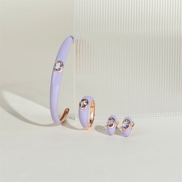 Boucles d'Oreilles Demi-Créoles Siberian Waltz En Émail Violet Et Améthyste Octogonale En Or Vermeil Rose