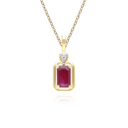 Collier Pendentif Classique en Or Jaune 9ct avec Rubis Baguette et Diamants