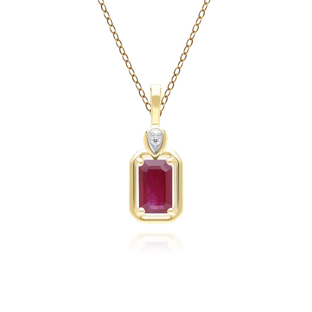 Collier Pendentif Classique en Or Jaune 9ct avec Rubis Baguette et Diamants