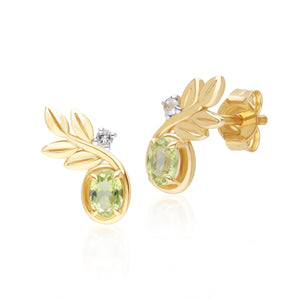 O Leaf  Orecchini con peridoto e diamanti in oro giallo 9 carati