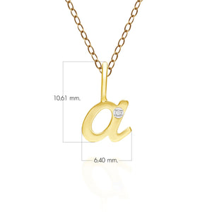 Ciondolo collana diamanti con lettera A dell'alfabeto in oro giallo 9 carati