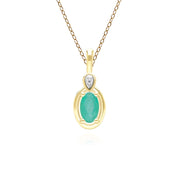 Collier Pendentif Classique en Or Jaune 9ct avec Emeraude Ovale et Diamants Ronds