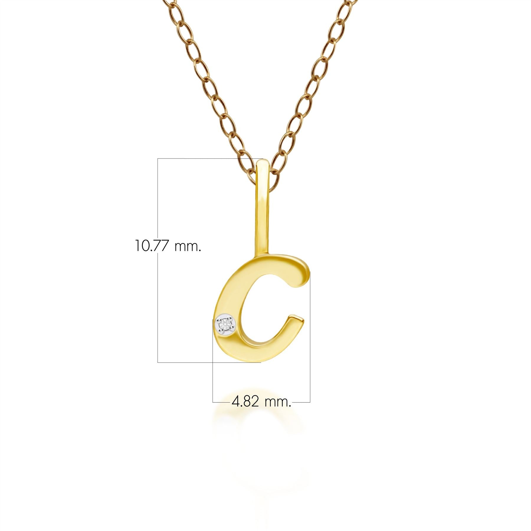 Ciondolo collana diamanti con lettera C dell'alfabeto in oro giallo da 9 carati
