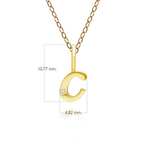 Ciondolo collana diamanti con lettera C dell'alfabeto in oro giallo da 9 carati