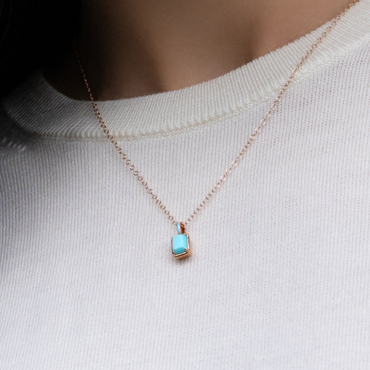 Pendentif Siberian Waltz En Émail Bleu Et Turquoise Octogonale En Or Vermeil Rose