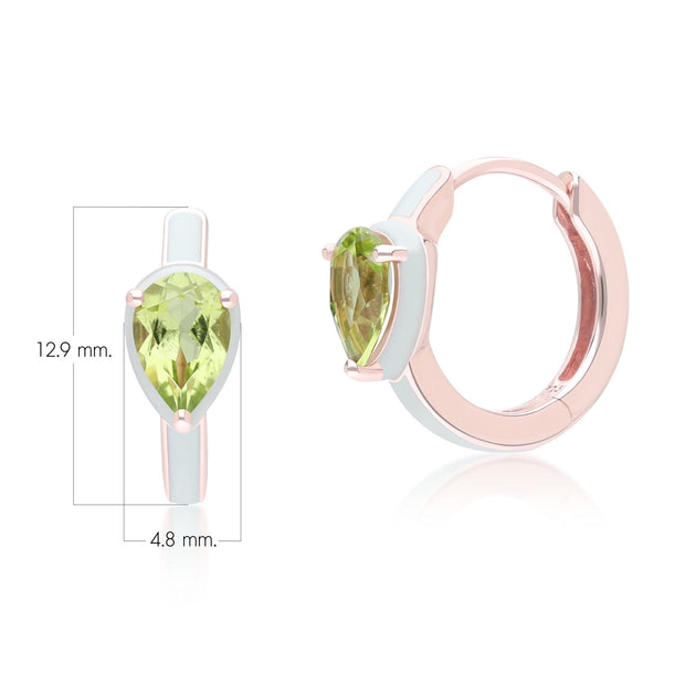 Boucles d'Oreilles Créoles Siberian Waltz En Émail Vert Et Péridot Poire En Or Vermeil Rose