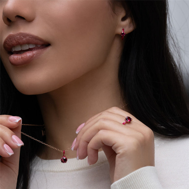 Bague Siberian Waltz En Email Rose et Rhodolite Ronde En Or Vermeil Rose