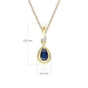 Collier Pendentif Classique en Or Jaune 9ct avec Saphir Poire et Diamants