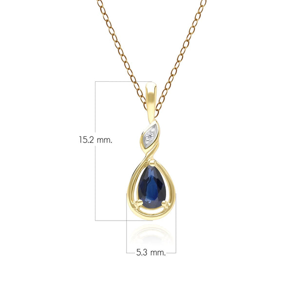 Collier Pendentif Classique en Or Jaune 9ct avec Saphir Poire et Diamants