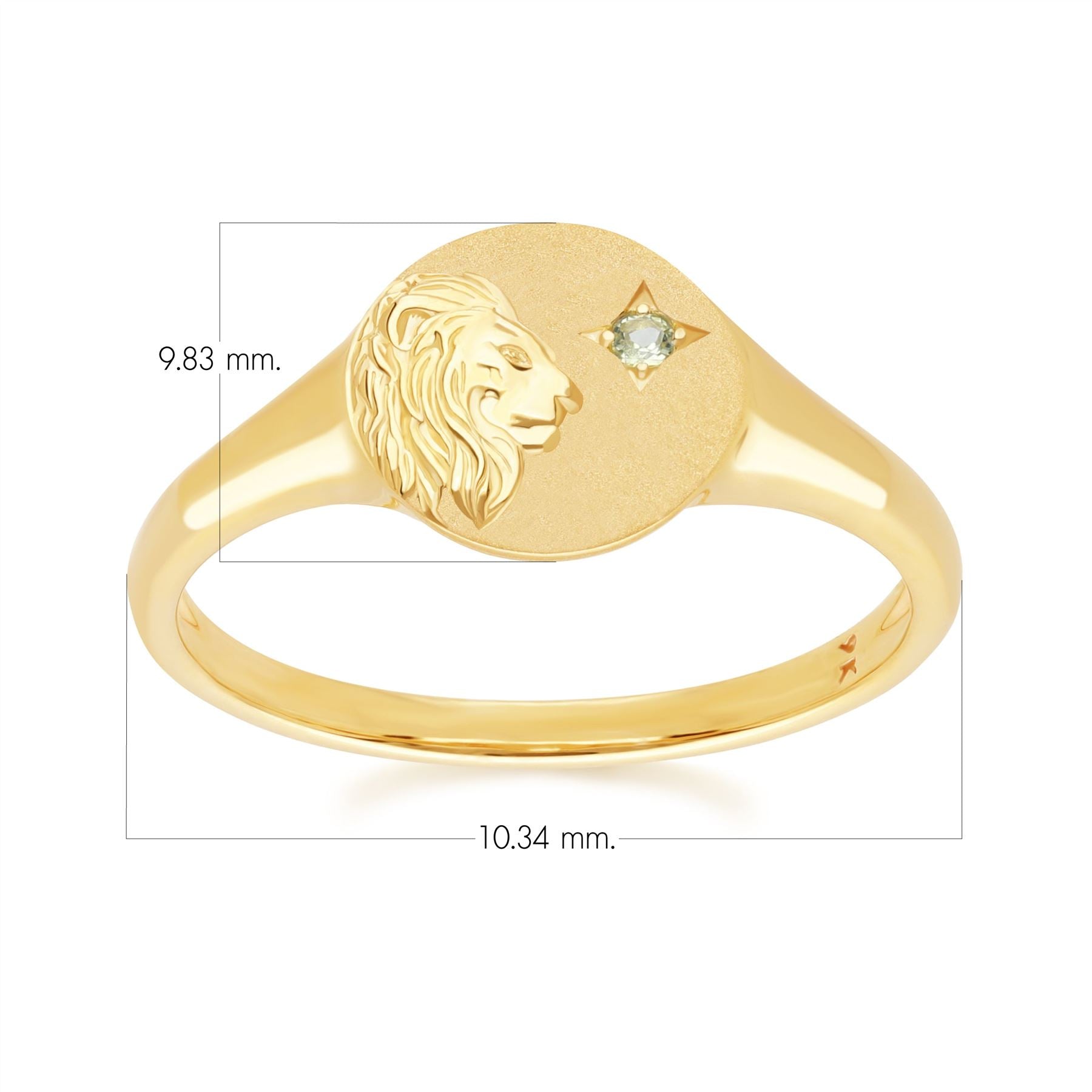 Zodiac Anello zodiacale con sigillo Peridoto Leone in oro giallo 9 carati