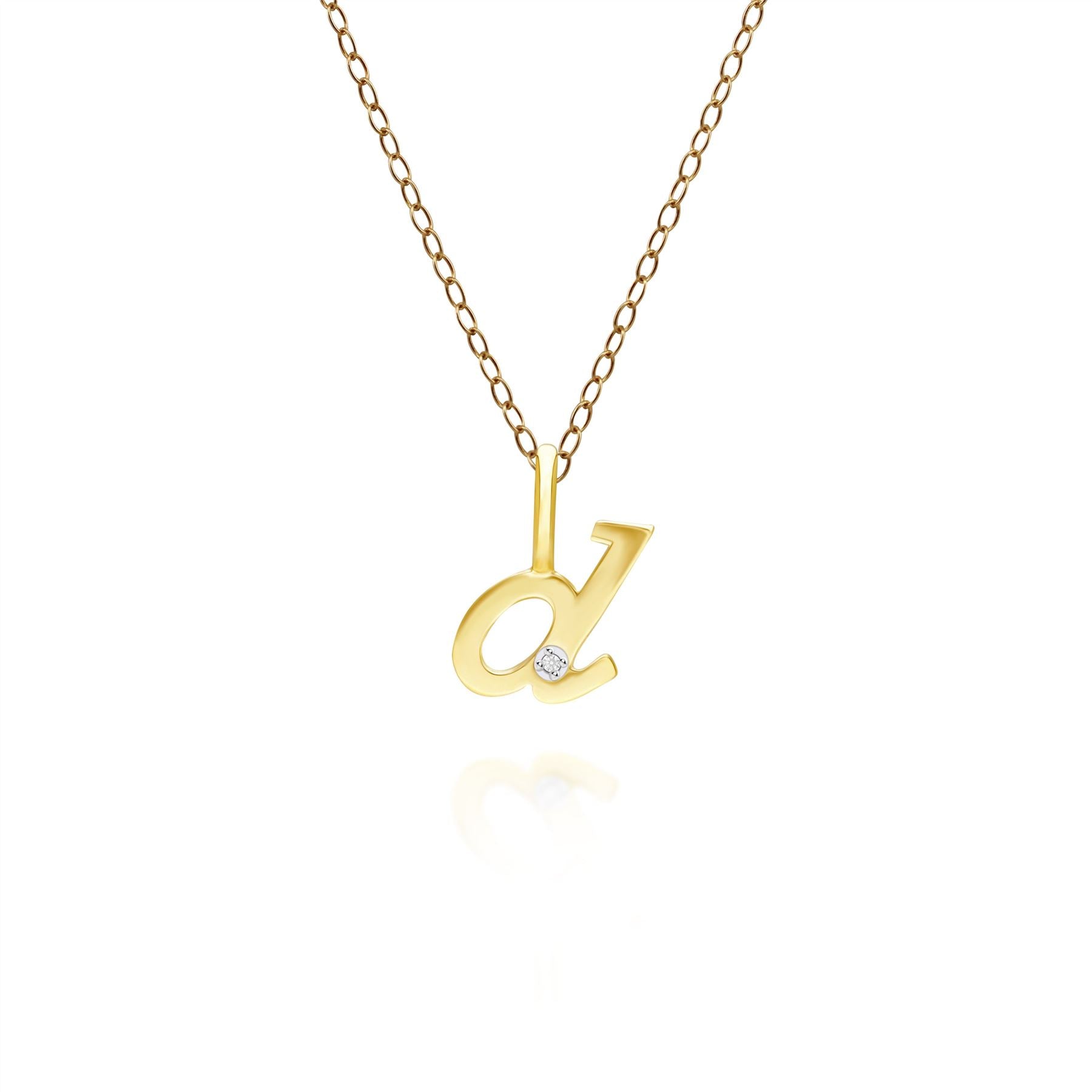 Ciondolo collana diamanti con lettera D dell'alfabeto in oro giallo da 9 carati