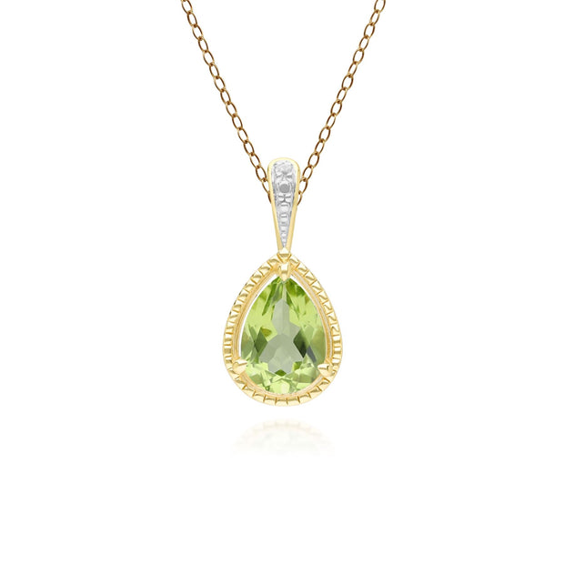 Collana classica in oro giallo 9k con ciondolo in peridoto e diamanti