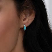 Boucles d'Oreilles Créoles Siberian Waltz En Émail Bleu Et Turquoise Octogonale En Or Vermeil Rose