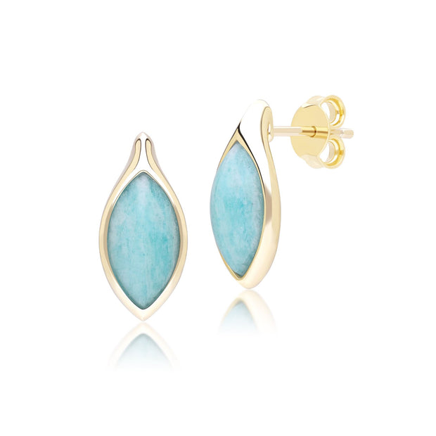 Boucles d'oreilles Clou Classique en or jaune 9 carats avec amazonite marquise