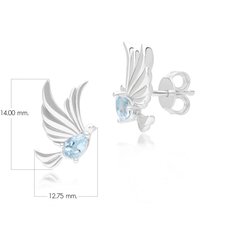 Orecchini a lobo ECFEW™ Creator Colomba in argento sterling 925 con topazio azzurro