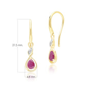 Boucles d'Oreilles Pendantes Classique en Or Jaune 9ct avec Rubis Oval et Diamants