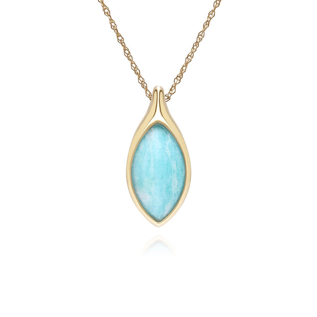 Collier pendentif  classique avec marquise amazonite en or jaune 9 carats