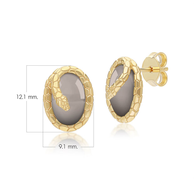 Orecchini a perno a forma di serpente con pietra di luna nera ECFEW™ in argento sterling placcato oro