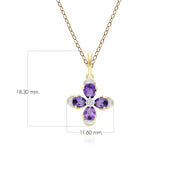 Ciondolo floreale con ametista e diamante in oro giallo da 9 ct
