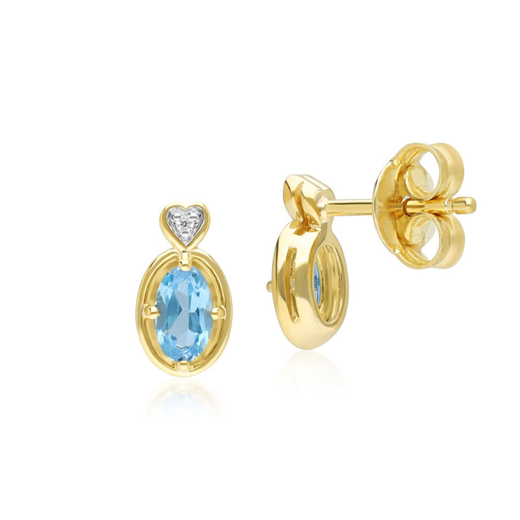 Orecchini classici a forma di cuore con topazio ovale e diamanti in oro giallo 9 carati