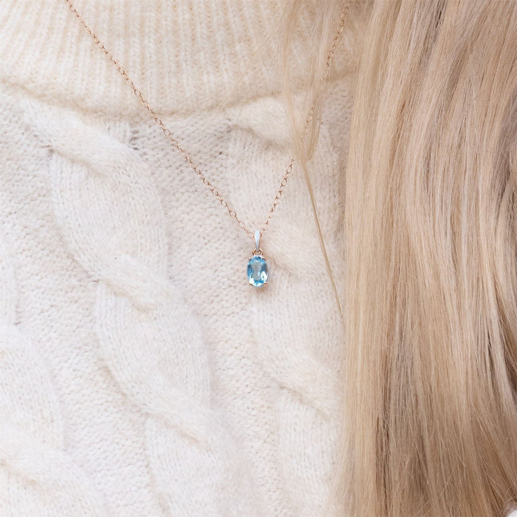 Pendentif Siberian Waltz En Émail Bleu Et Topaze Bleu Ovale En Or Vermeil Rose